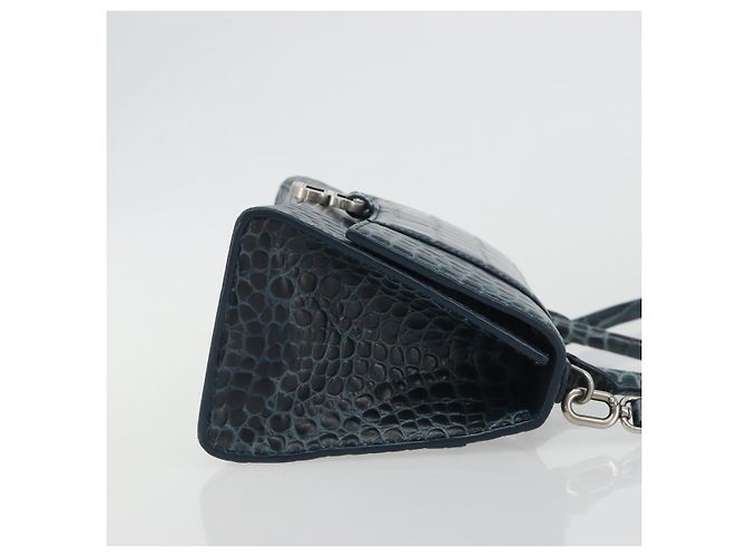 BALENCIAGA Hour Hand Bag Leather 2way Navy Silver 593546 - vista 3