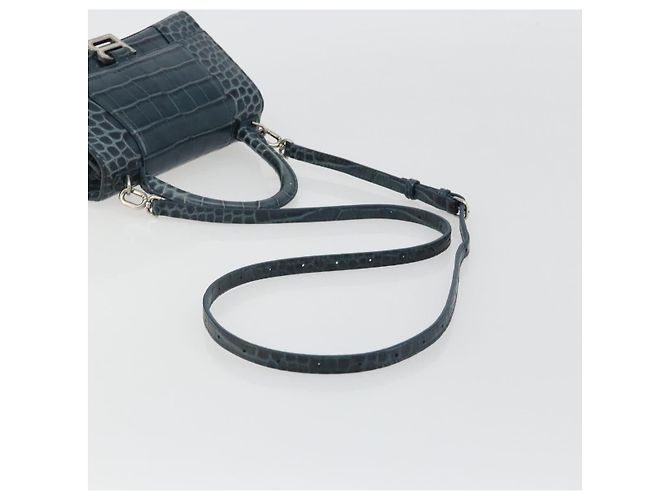 BALENCIAGA Hour Hand Bag Leather 2way Navy Silver 593546 - vista 8