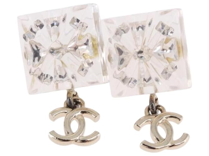 CHANEL Crystal COCO Mark Earring Metal Clear Silver CC - vista 2