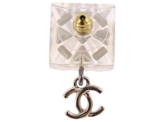 CHANEL Crystal COCO Mark Earring Metal Clear Silver CC - vista 8