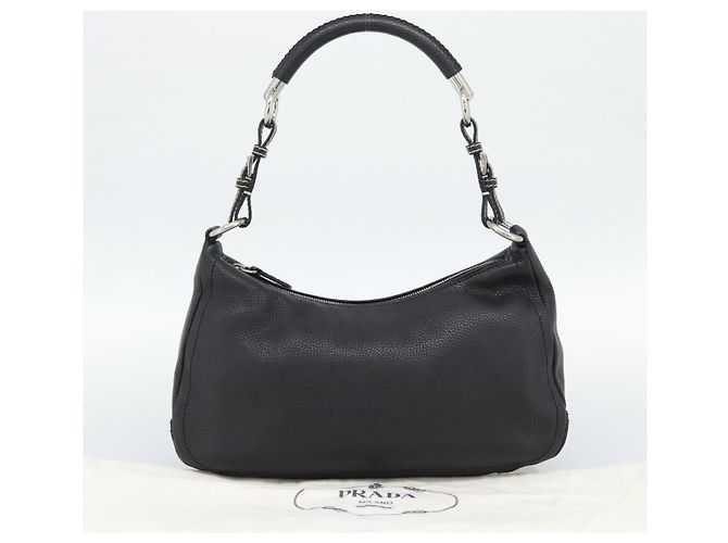 PRADA Hand Bag Leather Black Silver - vista 12