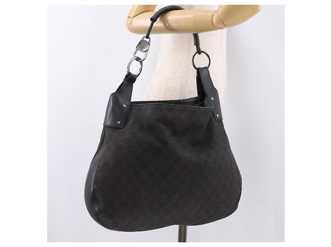 GUCCI Bolsa de mão em tela GG Outlet Preto Prata 179777 - vue 27