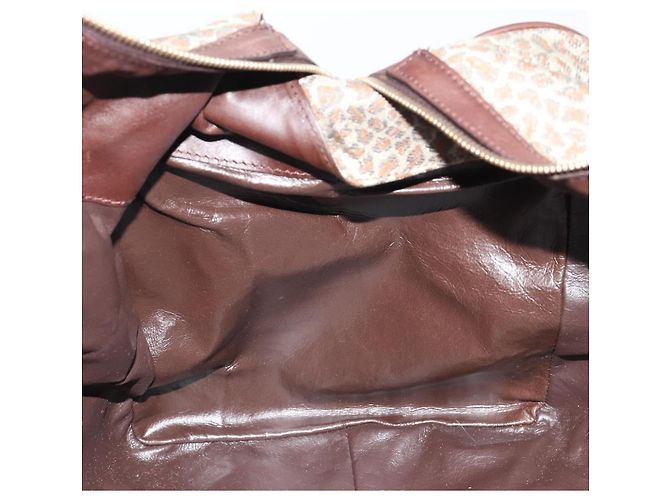 BOTTEGA VENETA Leopard Pattern Boston Bag Canvas Beige Gold - vista 18