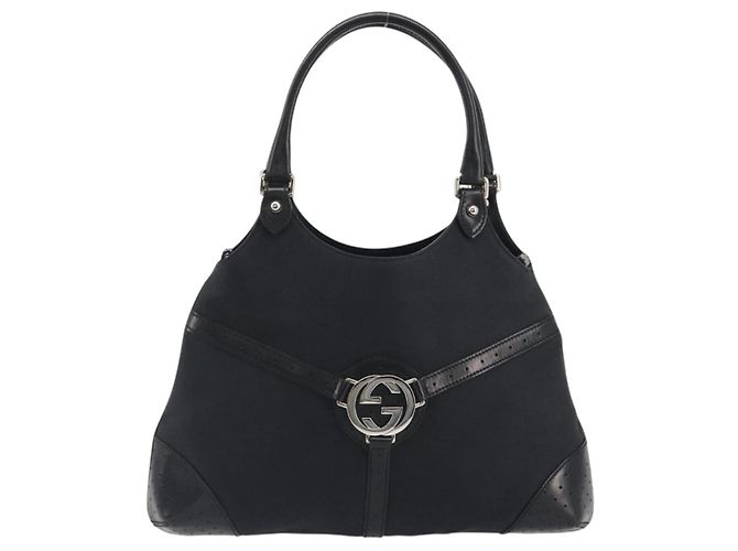 GUCCI Interlocking G Hand Bag Canvas Black Silver 114875 - vista 13