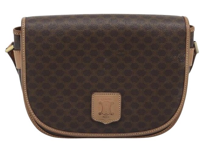 Céline CELINE Macadam Canvas Shoulder Bag PVC Leather Brown Gold - vista 13