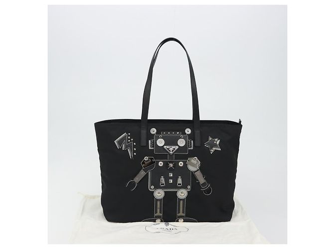 PRADA Robot Tote Bag Nylon Black Silver - Ansicht 12