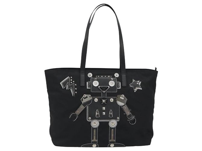 PRADA Robot Tote Bag Nylon Black Silver - Ansicht 13