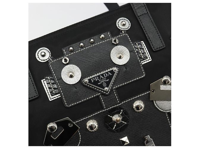 PRADA Robot Tote Bag Nylon Black Silver - Ansicht 18