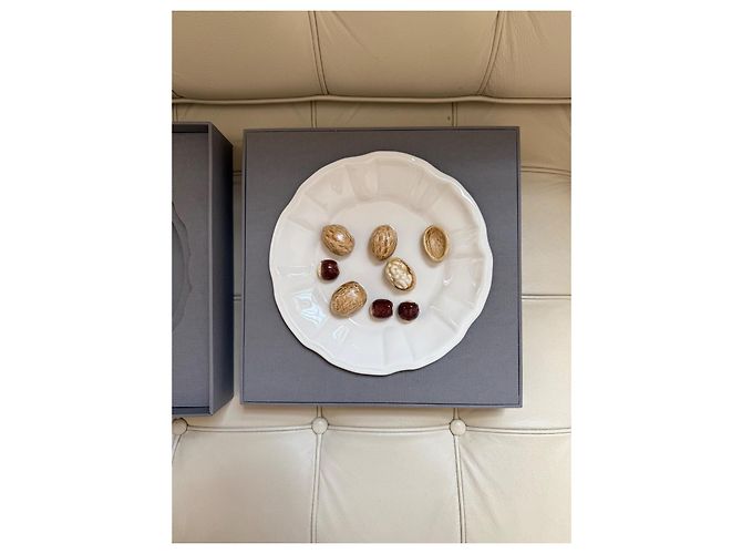 Dior Trompe-l'Oeil Walnut and Hazelnut Decorative Plate - Ecru Ceramic Brown White - view 2