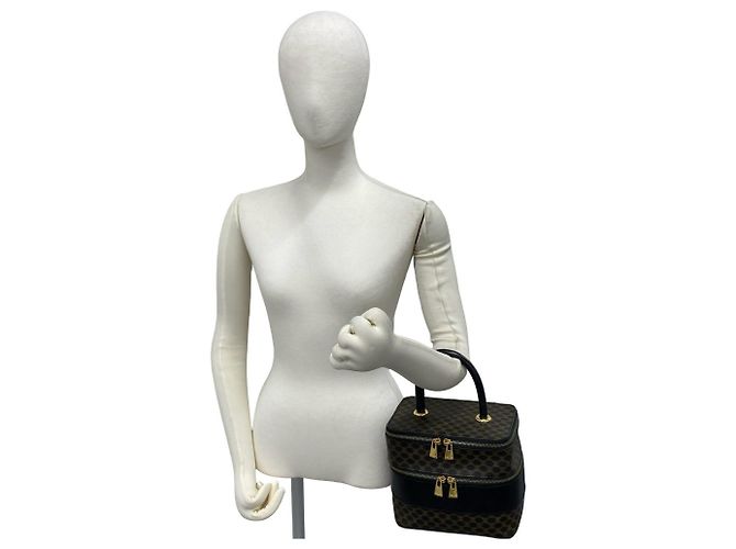 Céline Bolso de mano CELINE Vintage Macadam Blazon Pattern Triomphe de cuero Castaño Negro - vista 2