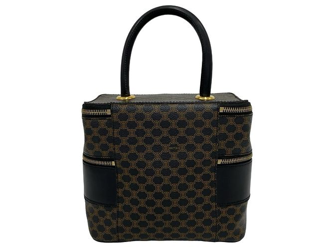 Céline Bolso de mano CELINE Vintage Macadam Blazon Pattern Triomphe de cuero Castaño Negro - vista 3