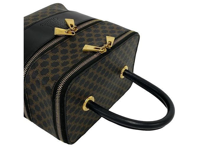 Céline Bolso de mano CELINE Vintage Macadam Blazon Pattern Triomphe de cuero Castaño Negro - vista 4