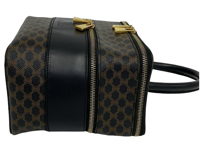 Céline Bolso de mano CELINE Vintage Macadam Blazon Pattern Triomphe de cuero Castaño Negro - vista 6