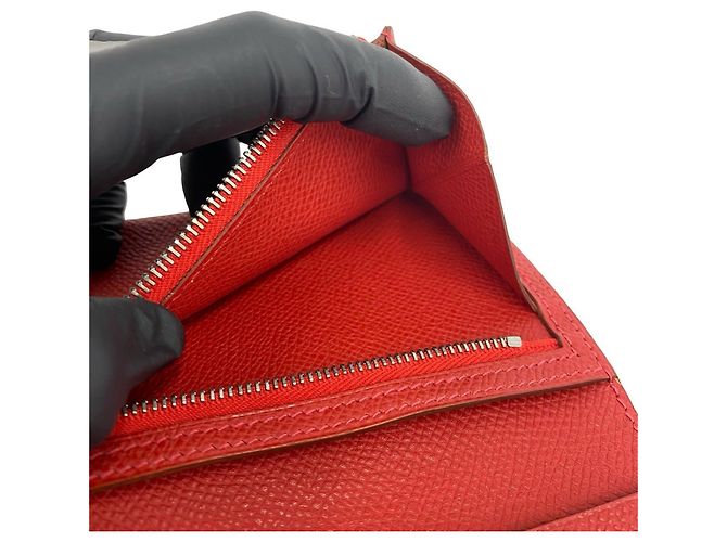 Hermès Cartera bi-fold Hermes Bearn Compact Veau Epsom Roja - vista 10