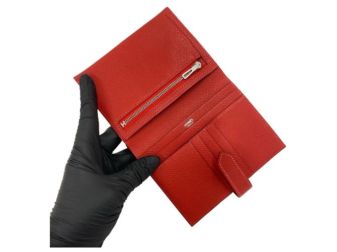 Hermès Cartera bi-fold Hermes Bearn Compact Veau Epsom Roja - vista 7