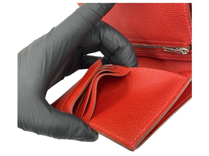 Hermès Cartera bi-fold Hermes Bearn Compact Veau Epsom Roja - vista 9