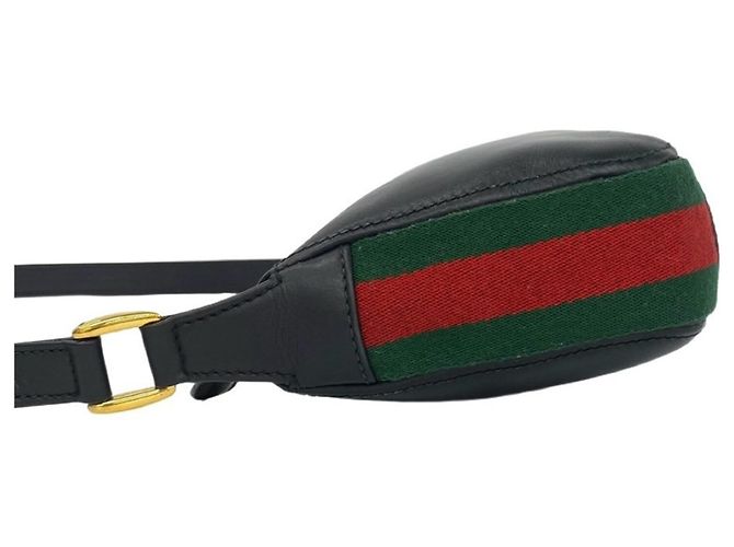 Borsa a tracolla in pelle Gucci Old Sherry Line Nero Rosso Verde - vista 5