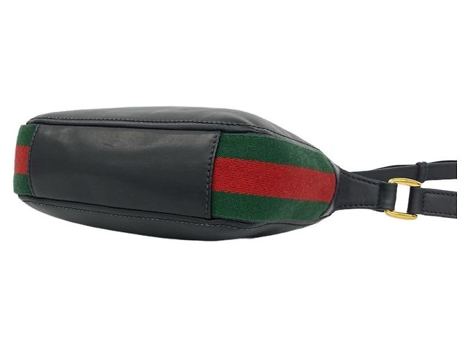 Borsa a tracolla in pelle Gucci Old Sherry Line Nero Rosso Verde - vista 8