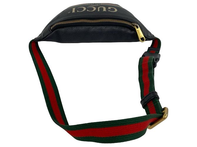 Bolso de cuerpo en cuero GUCCI Print Small Belt Leather Body Bag Negro Roja Verde - vista 4