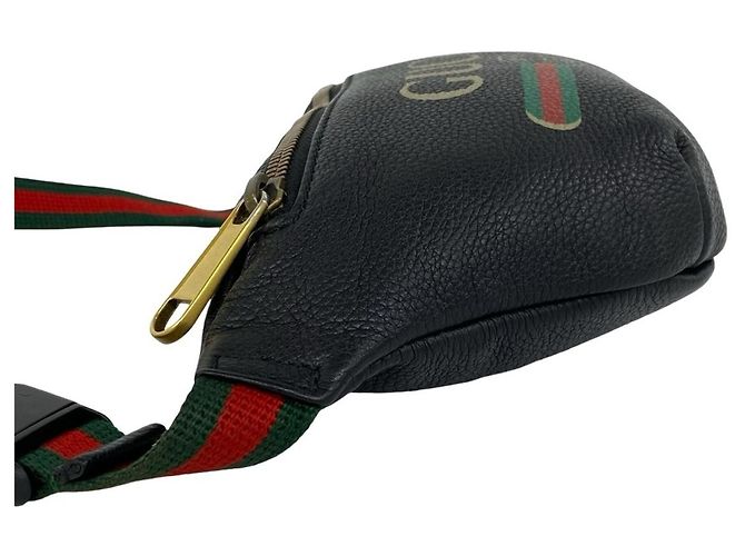 Bolso de cuerpo en cuero GUCCI Print Small Belt Leather Body Bag Negro Roja Verde - vista 5