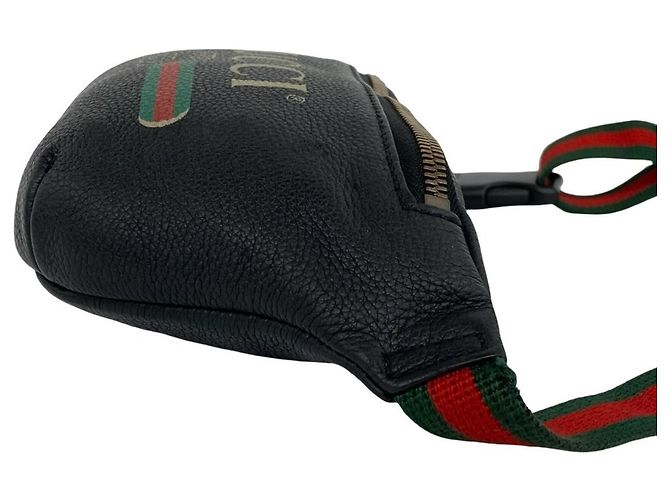 Bolso de cuerpo en cuero GUCCI Print Small Belt Leather Body Bag Negro Roja Verde - vista 6