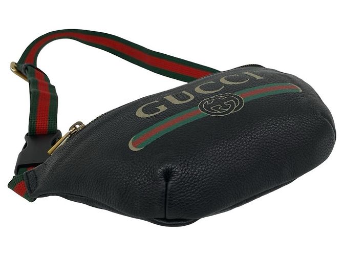 Bolso de cuerpo en cuero GUCCI Print Small Belt Leather Body Bag Negro Roja Verde - vista 7