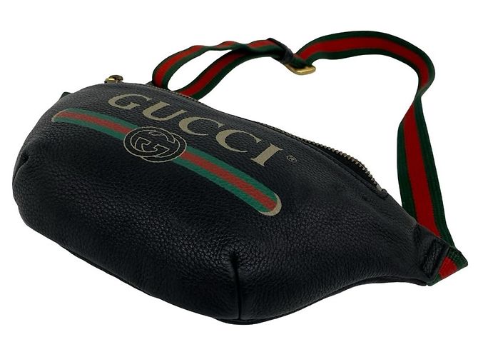 Bolso de cuerpo en cuero GUCCI Print Small Belt Leather Body Bag Negro Roja Verde - vista 8