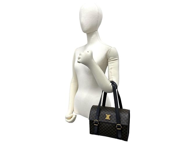 Triomphe Céline Borsa a mano Mini Boston Celine Macadam Blazon Pattern Marrone Nero - vista 2