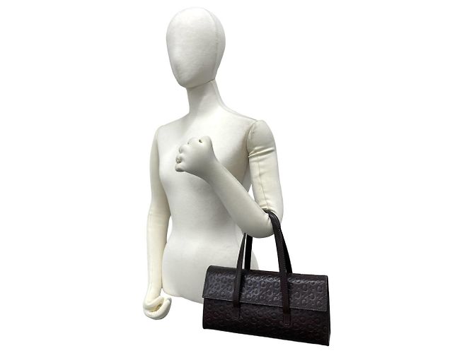 Céline Borsa in pelle goffrata Celine C Macadam Triomphe Logo Marrone - vista 2