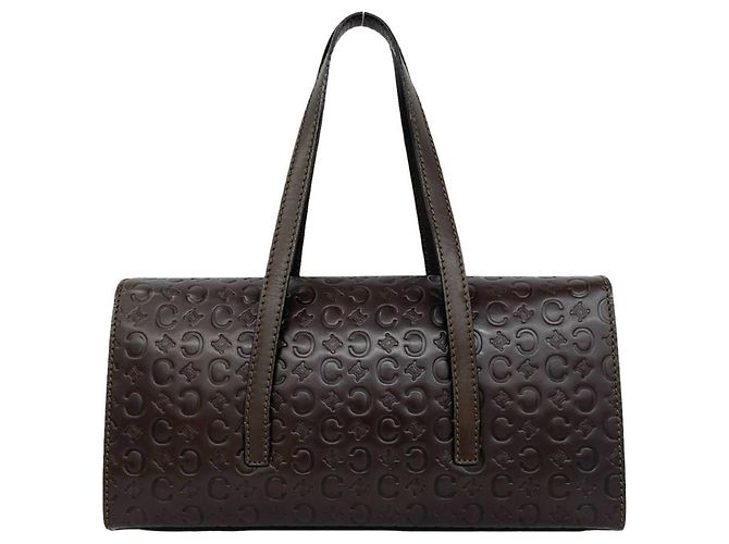 Céline Borsa in pelle goffrata Celine C Macadam Triomphe Logo Marrone - vista 3