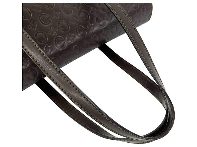 Céline Borsa in pelle goffrata Celine C Macadam Triomphe Logo Marrone - vista 4