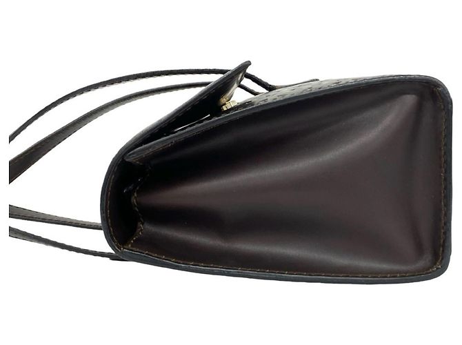 Céline Borsa in pelle goffrata Celine C Macadam Triomphe Logo Marrone - vista 5