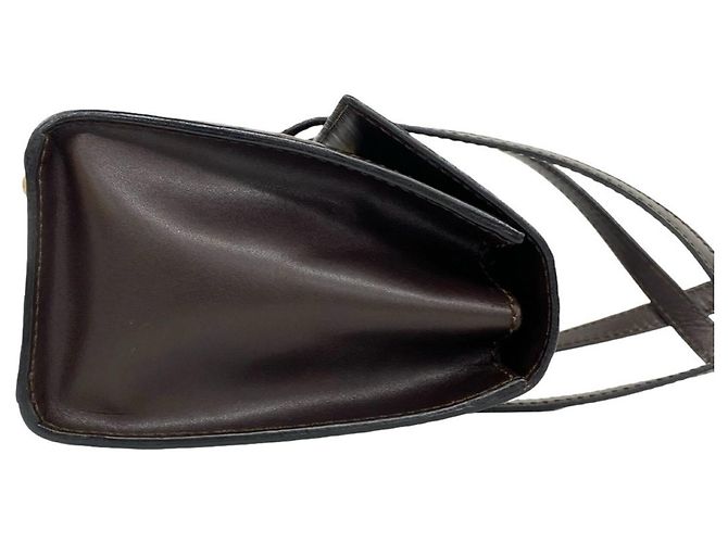 Céline Borsa in pelle goffrata Celine C Macadam Triomphe Logo Marrone - vista 6