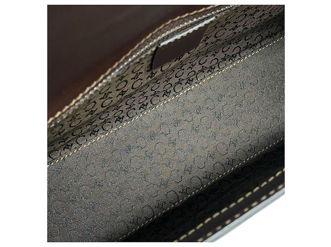 Céline Borsa in pelle goffrata Celine C Macadam Triomphe Logo Marrone - vista 9