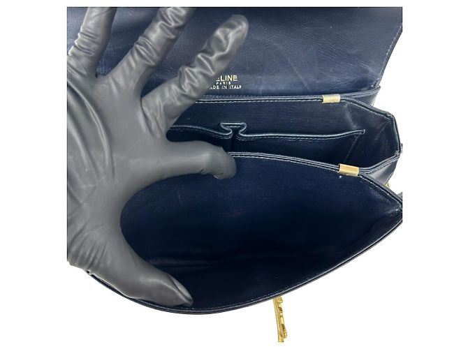 Céline Celine Semi-One Shoulder Tasche aus Vintage-Kalbsleder Marineblau - Ansicht 10