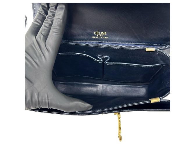 Céline Celine Semi-One Shoulder Tasche aus Vintage-Kalbsleder Marineblau - Ansicht 9