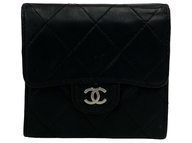 Cartera tri-fold Chanel Matelassé Coco Mark de piel de cordero negra Negro - vista 2