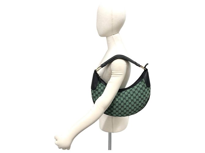 Bolso semi-hombro de cuero y lona con estampado GG Logo Gucci Negro Verde - vista 2