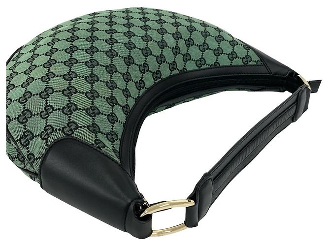 Bolso semi-hombro de cuero y lona con estampado GG Logo Gucci Negro Verde - vista 4