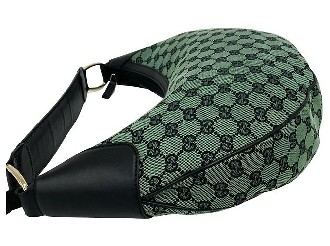 Bolso semi-hombro de cuero y lona con estampado GG Logo Gucci Negro Verde - vista 5