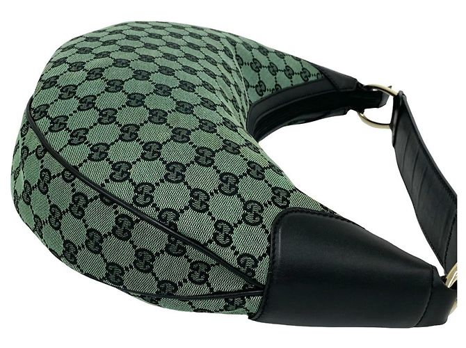 Bolso semi-hombro de cuero y lona con estampado GG Logo Gucci Negro Verde - vista 6