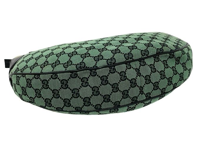 Bolso semi-hombro de cuero y lona con estampado GG Logo Gucci Negro Verde - vista 7