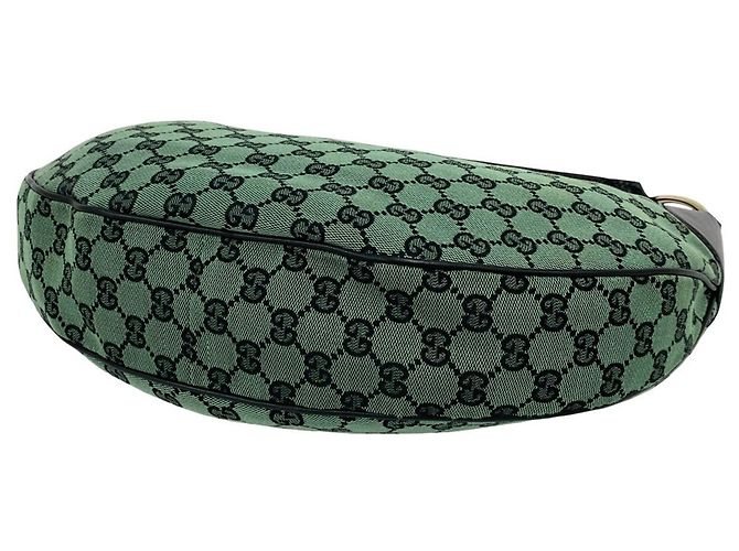 Bolso semi-hombro de cuero y lona con estampado GG Logo Gucci Negro Verde - vista 8