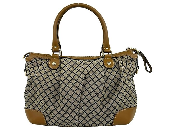 Borsa a mano Gucci Sukey in tela Diamante e pelle Nero Beige - vista 3