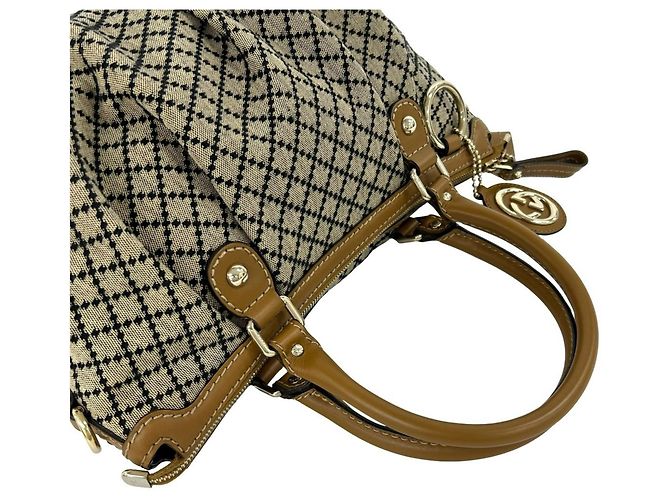 Borsa a mano Gucci Sukey in tela Diamante e pelle Nero Beige - vista 4