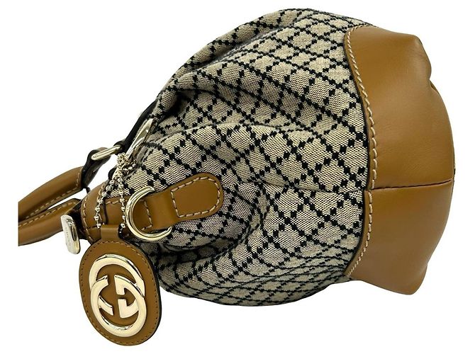 Borsa a mano Gucci Sukey in tela Diamante e pelle Nero Beige - vista 5