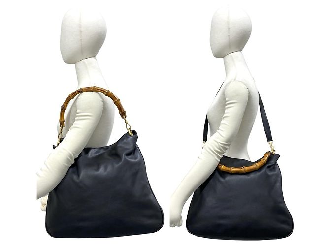 GUCCI Old Bamboo Leder 2-way Schultertasche Schwarz - Ansicht 2