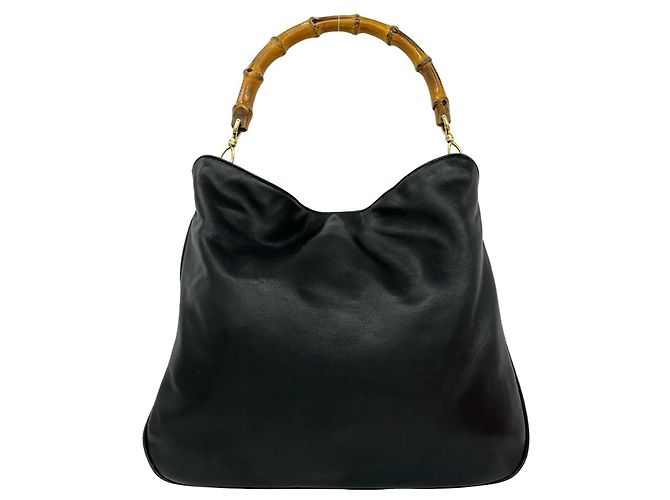 GUCCI Old Bamboo Leder 2-way Schultertasche Schwarz - Ansicht 3