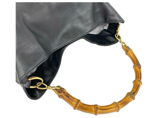 GUCCI Old Bamboo Leder 2-way Schultertasche Schwarz - Ansicht 4