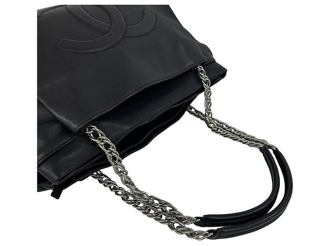 Borsa Tote Chanel Coco Mark Chain in pelle caviar Nero - vista 4